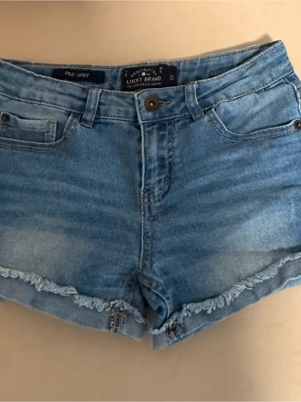 Lucky Brand Medium Blue Denim Frayed Cutoff Shorts